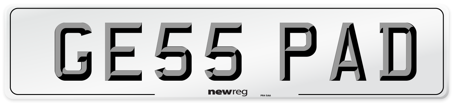 GE55 PAD Number Plate from New Reg